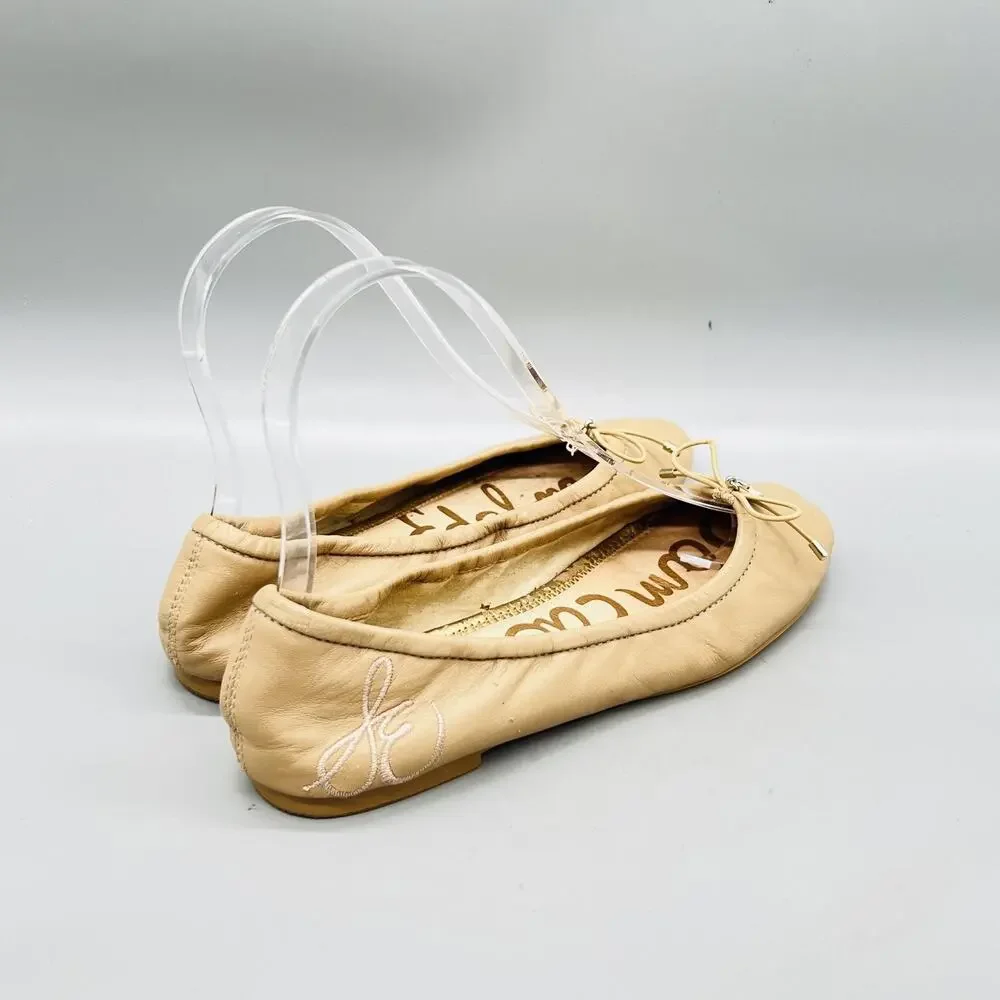 Sam Edelman Shoes Womens 6 Beige Leather Ballet Flats Bow Slip On Comfort Casual